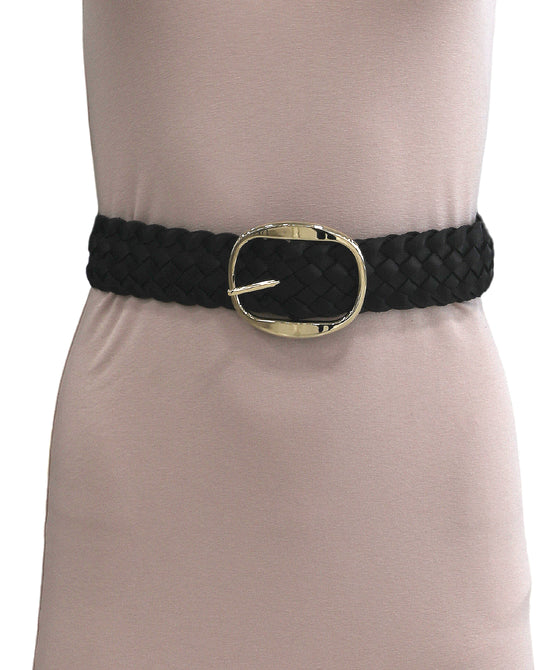 
Leather Braided Belt w/ Oval Buckle in BLACK view 1