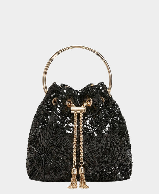 
Flower Beaded Evening Bag in BLACK view 1