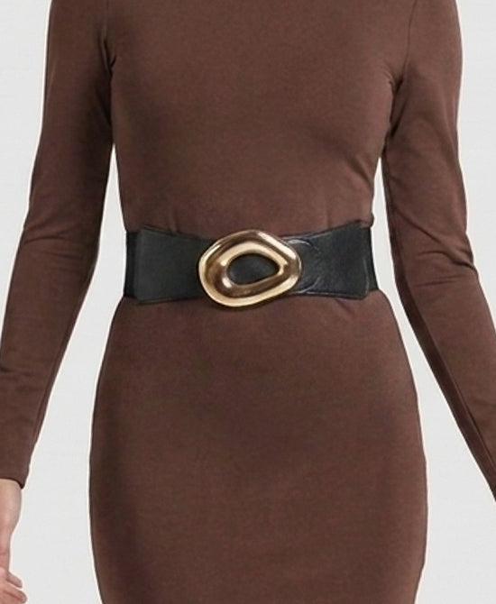 
Faux Leather Stretch Belt w/ Gold Buckle in BLACK view 1