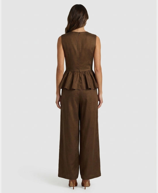 
Satin Peplum Top & Pant - 2 Pc Set in BROWN view 2