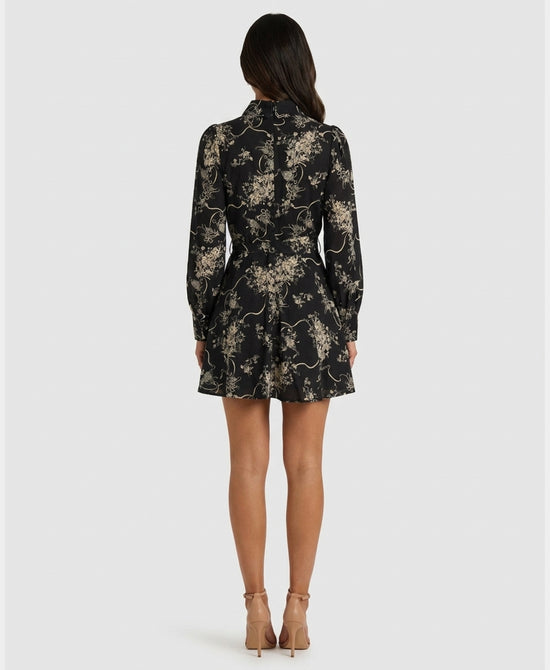 
Printed Dress w/ Ruffle Trim in BLACK MULTI view 2