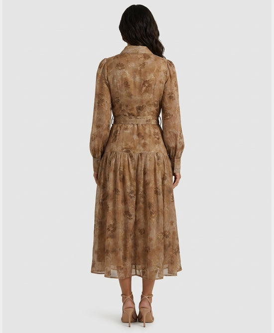 
Printed Maxi Dress w/ Belt in TAN MULTI view 2