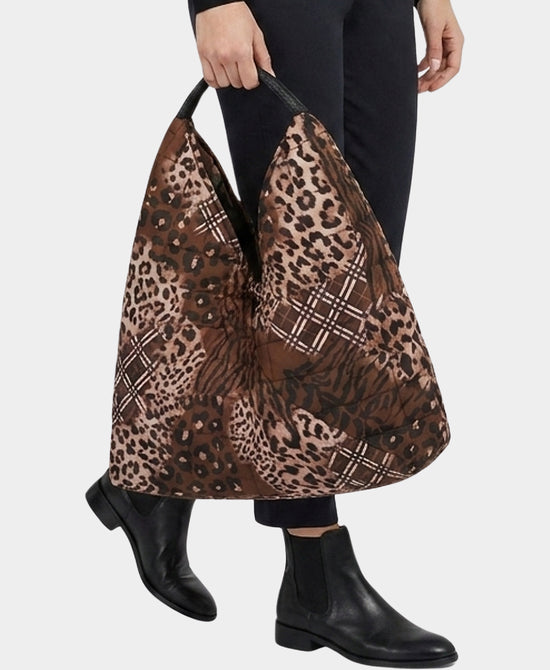 
Animal Print Quilted Puffer Hobo Bag in BROWN view 2
