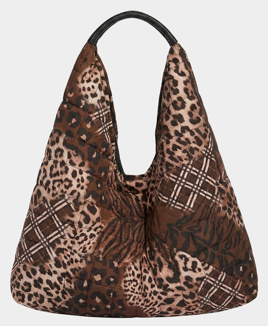 
Animal Print Quilted Puffer Hobo Bag in BROWN view 1