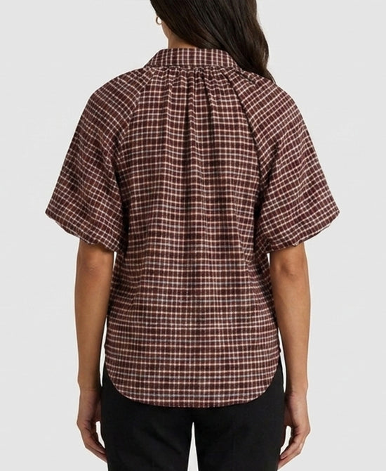 
Plaid Puff Sleeve Blouse in RUST/NAVY view 2