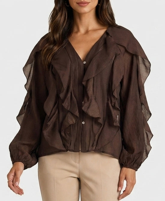 
Ruffle Blouse in BROWN view 1