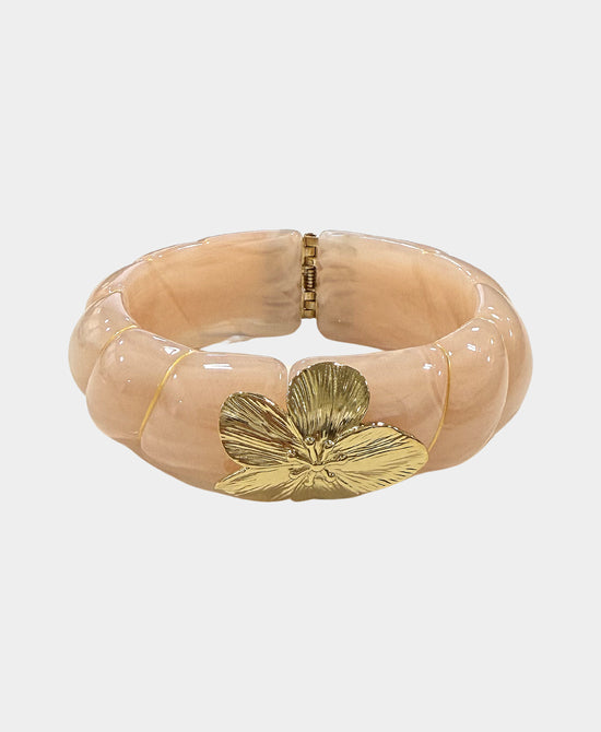 
Resin Bangle Bracelet w/ Metal Flower in LIGHT PINK view 1