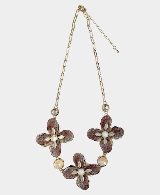 
Flower Necklace w/ Crystals in BEIGE view 1
