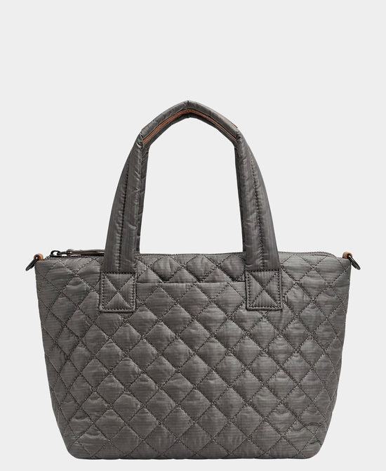 
Small Quilted Nylon Tote Bag in PEWTER view 1