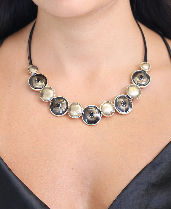 
Disc Cord Necklace in BLACK/GOLD view 1