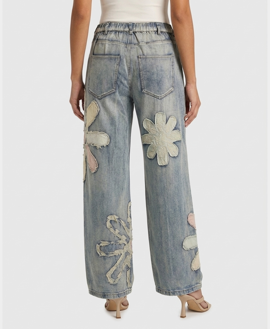 
Distressed Floral Patch Jeans in DENIM MULTI view 2