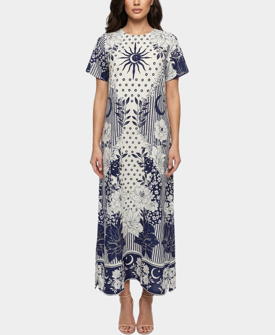 
Printed Maxi Dress in IVORY/NAVY view 1