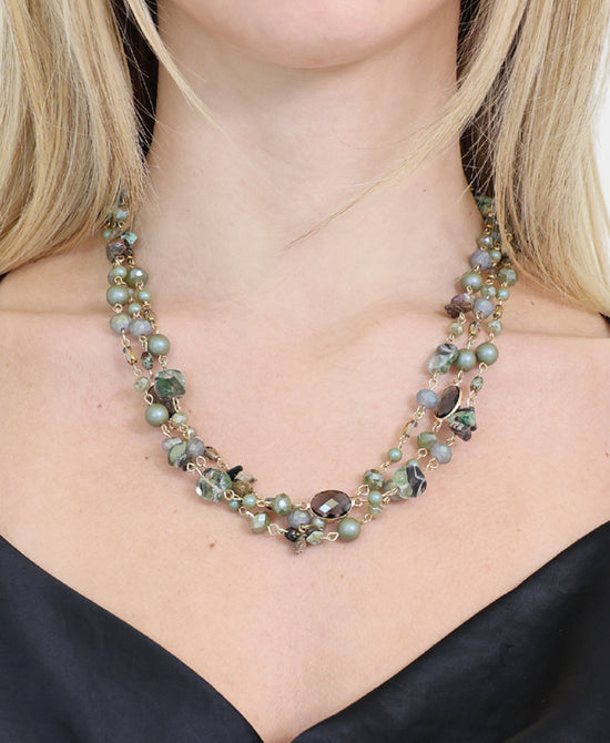
Layered Beaded Necklace in OLIVE view 1