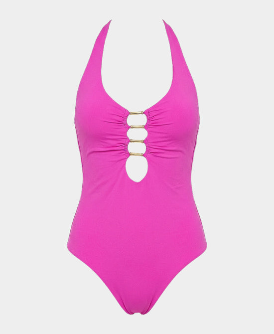 
Metal Bar One-Piece Swimsuit in HIBISCUS view 1