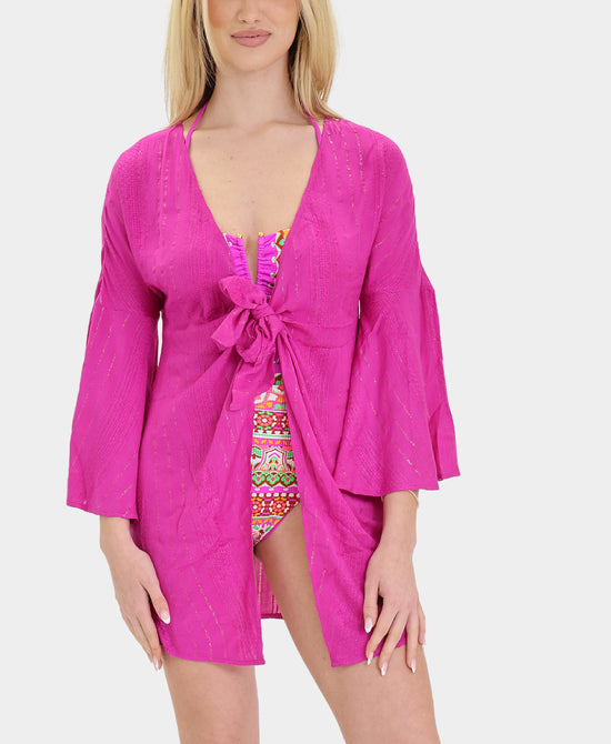 
Metallic Striped Swim Cover-Up in HIBISCUS view 1