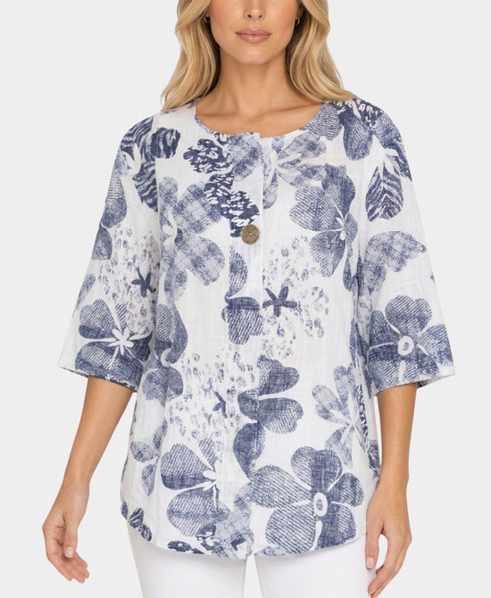 
Floral Blouse in WHITE/NAVY view 1