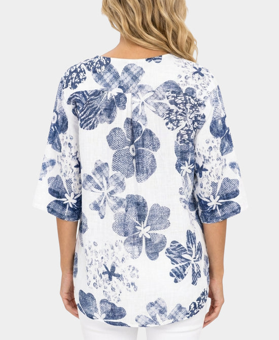 
Floral Blouse in WHITE/NAVY view 2