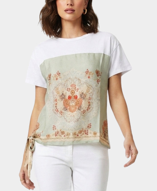 
Tee w/ Printed Silk Trim in MULTI view 1