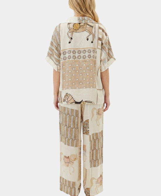 
Horse Print Top & Pants Set- 2 Pc Set in IVORY/BROWN view 2