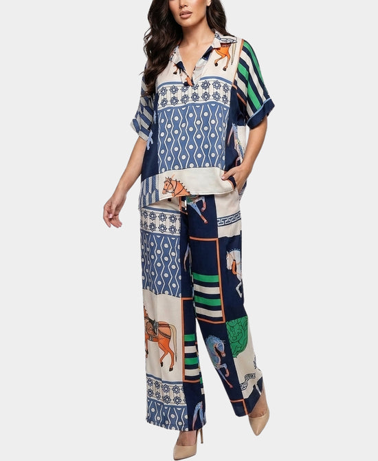 
Horse Print Top & Pants Set- 2 Pc Set in NAVY MULTI view 1