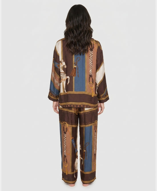 
Horse Print Blouse & Pants Set- 2 Pc Set in BROWN/BLUE view 2