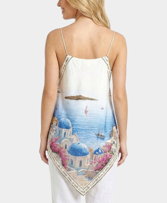 
Art-Inspired Scenic Print Hanky Hem Tank in WHITE view 2