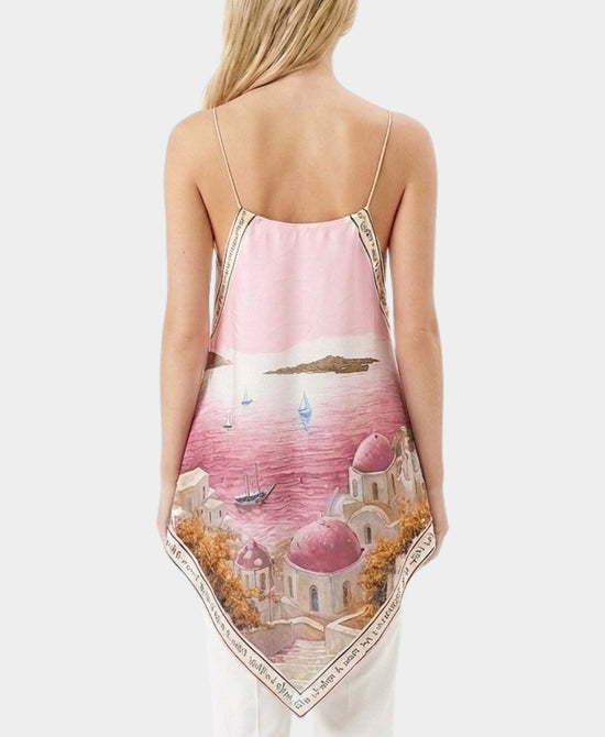 
Art-Inspired Scenic Print Hanky Hem Tank in PINK view 2