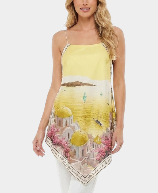 
Art-Inspired Scenic Print Hanky Hem Tank in YELLOW view 1