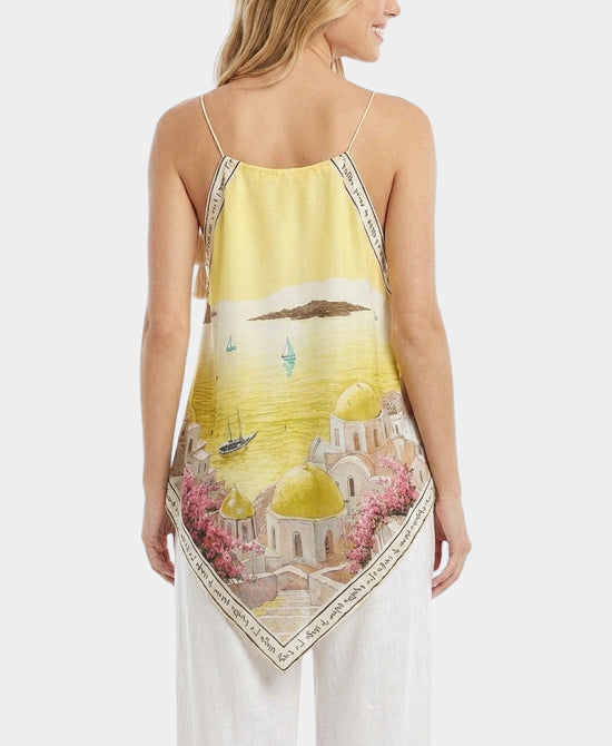 
Art-Inspired Scenic Print Hanky Hem Tank in YELLOW view 2