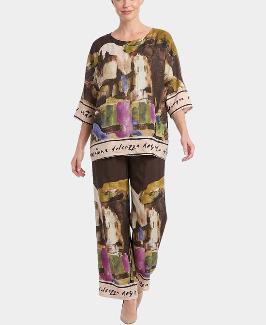 
Coastal Print Blouse & Pants Two-Piece Set in BROWN view 1