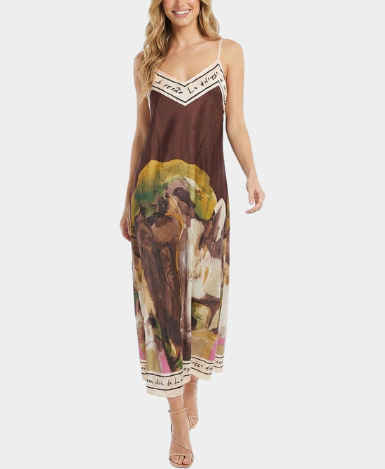 
Art-Inspired Scenic Print Maxi Dress in BROWN view 1