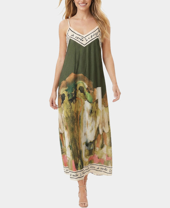 
Art-Inspired Scenic Print Maxi Dress in OLIVE view 1