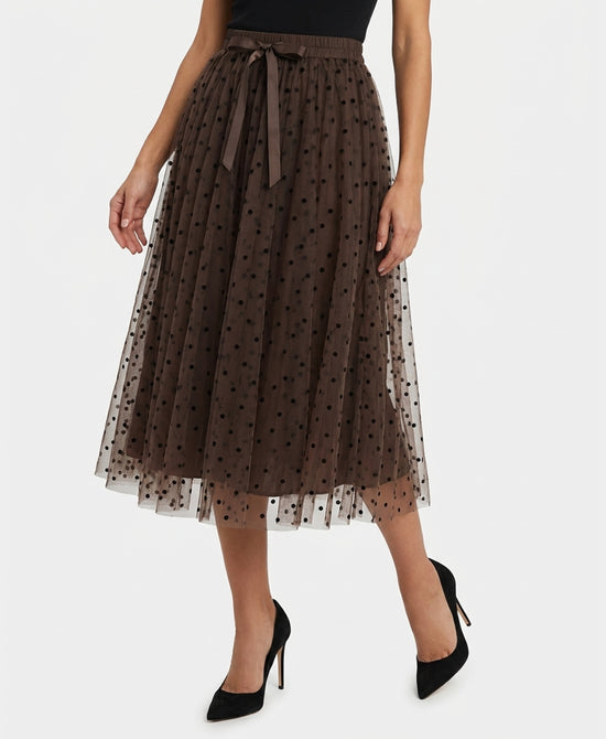 
Mesh Polka Dot Midi Skirt in BROWN view 1