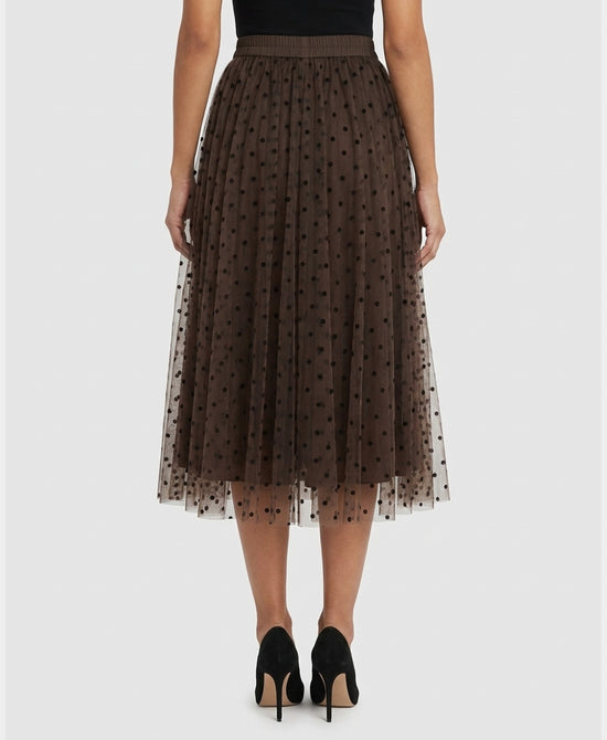 
Mesh Polka Dot Midi Skirt in BROWN view 2