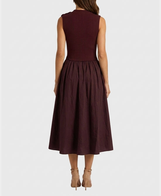 
Knit Combo Maxi Dress w/ Gold Button Detail in BURGUNDY view 2