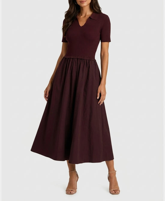 
Knit Combo Maxi Dress in BURGUNDY view 1