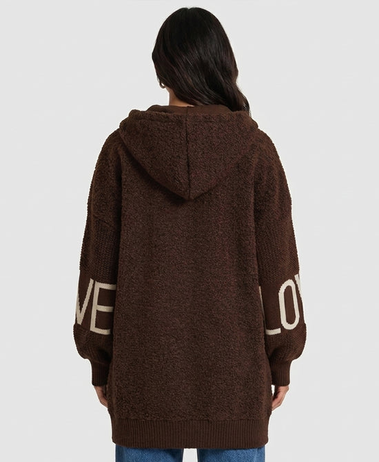 
"LOVE" Hi-Lo Hooded Jacket in BROWN view 2