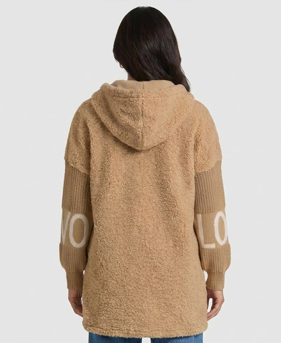 
"LOVE" Hi-Lo Hooded Jacket in CAMEL view 2
