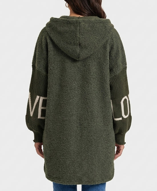 
"LOVE" Hi-Lo Hooded Jacket in OLIVE view 2