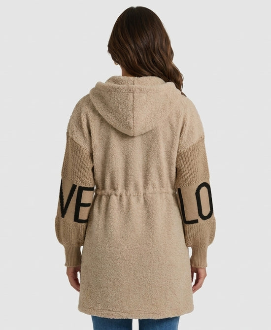 
"LOVE" Hi-Lo Drawstring Jacket in BEIGE view 2
