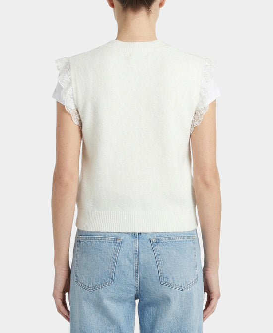
Knit Top w/ Hearts & Lace Ruffle Detail in WHITE view 2