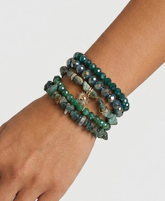 
Set Of 5 Natural Stone Beaded Bracelets in GREEN view 1
