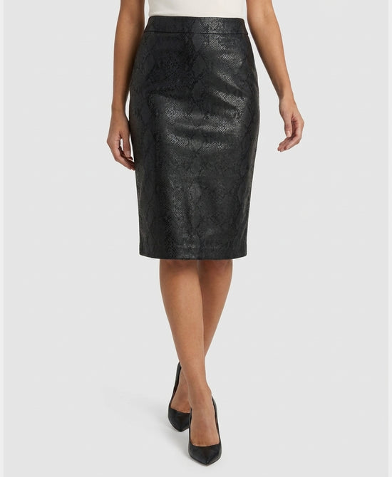 
Tonal Snake Print Pencil Skirt in BLACK view 1