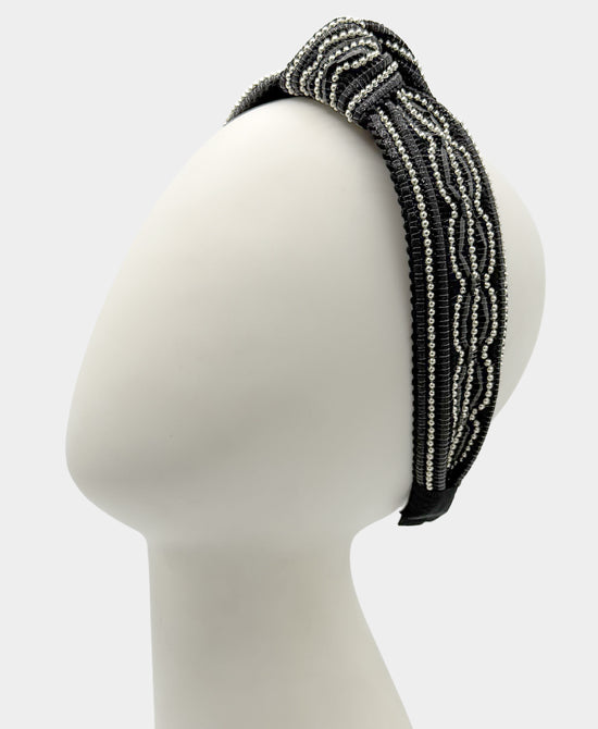 
Knotted Headband w/ Beads in BLACK/SILVER view 1