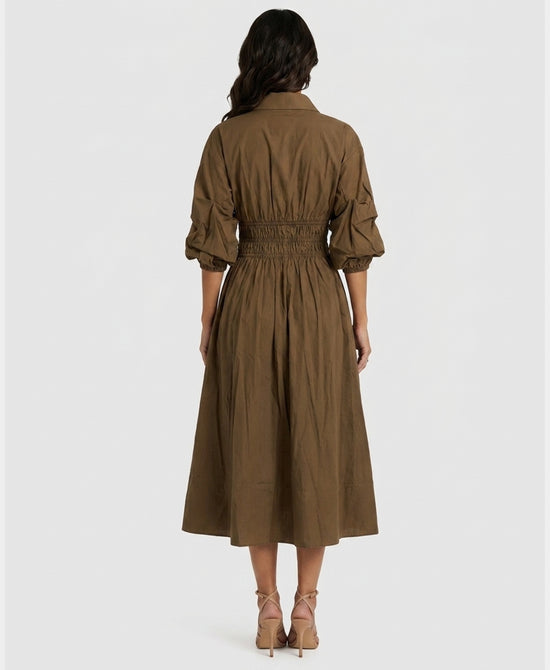
Solid Midi Shirt Dress in BROWN view 2