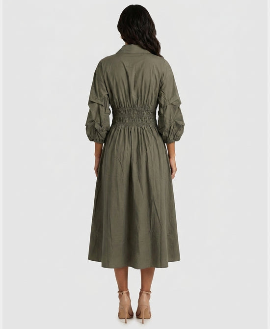 
Solid Midi Shirt Dress in OLIVE view 2