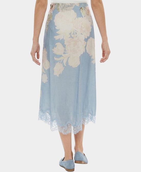 
Printed Midi Skirt w/ Lace Trim in BLUE MULTI view 2