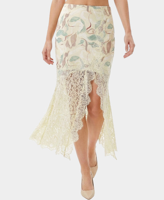 
Printed Midi Skirt w/ Lace Trim in YELLOW MULTI view 1