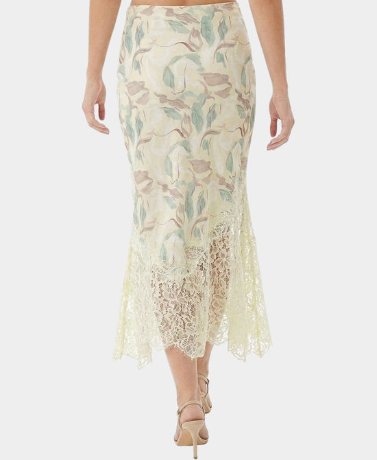 
Printed Midi Skirt w/ Lace Trim in YELLOW MULTI view 2