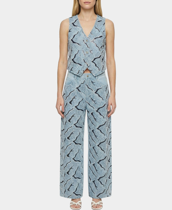 
Denim Embroidered Vest Top & Pants - 2 Pc Set in LIGHT WASH view 1